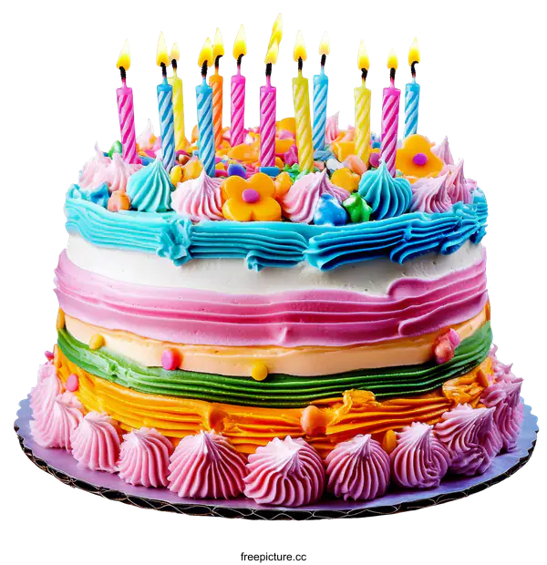 [Transparent Background PNG]Colorful Birthday Cake with Candles