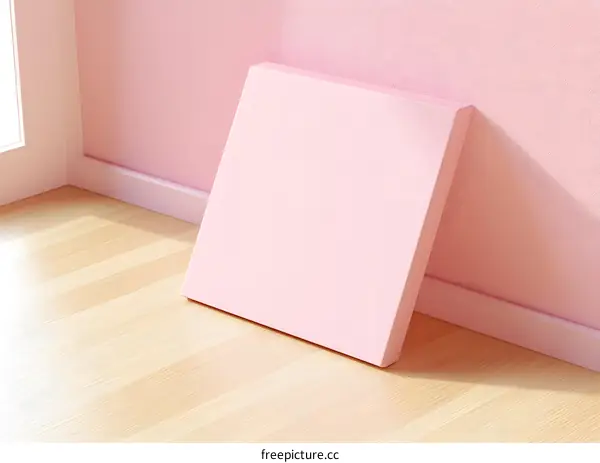 Pink Canvas Mockup On Wooden Floor And Wall