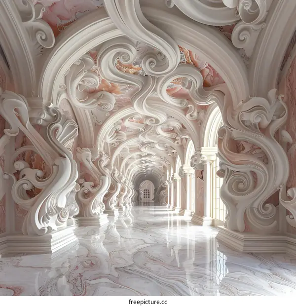 Elegant Architectural Hallway with Intricate Carvings