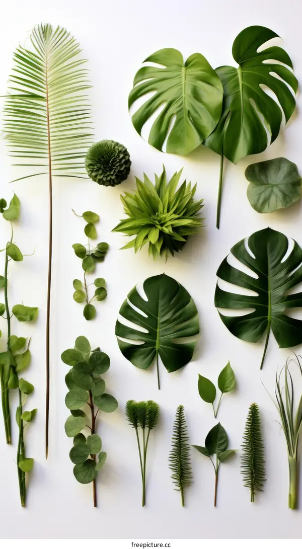 Vibrant Tropical Leaves and Plants on White