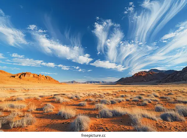 Namibia Desert Landscape: Dramatic Red Sand Dunes and Blue Skies