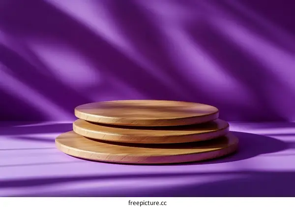 Wooden Display Stand Against Purple Background