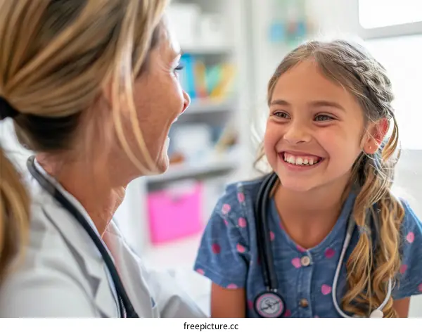 Little girl smiling at the doctor