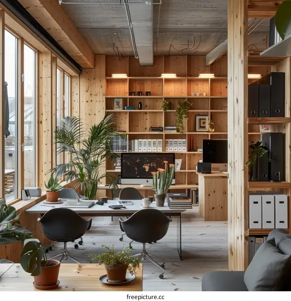 Office Space With Wooden Interior Design