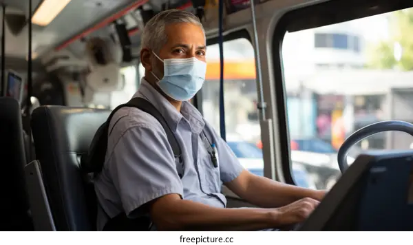 Portrait of a bus driver wearing a mask