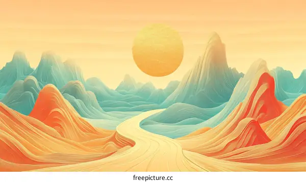 Abstract Colorful Mountain Landscape Illustration