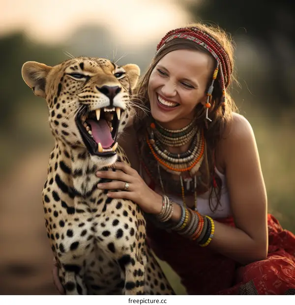 Beautiful Woman with Leopard