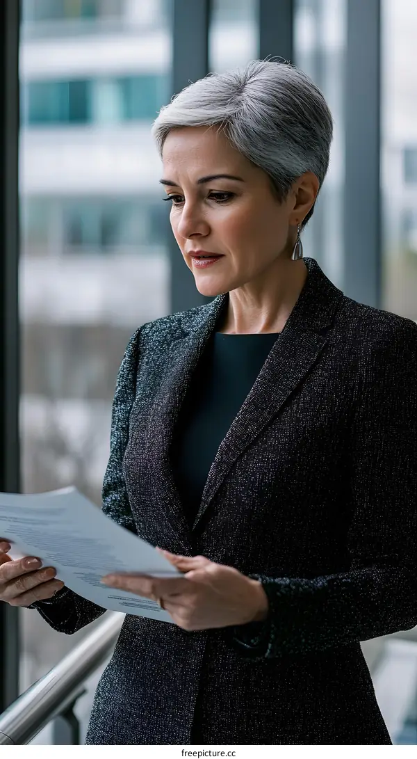 Businesswoman Reading Documents in Office