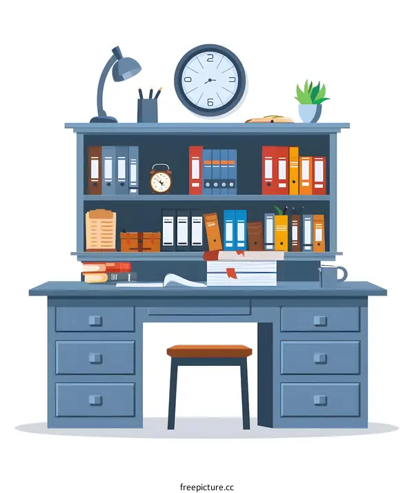 Simple Desk with Bookshelf and Desk Lamp