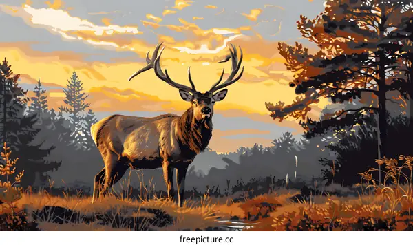 Majestic Deer in the Forest at Sunset