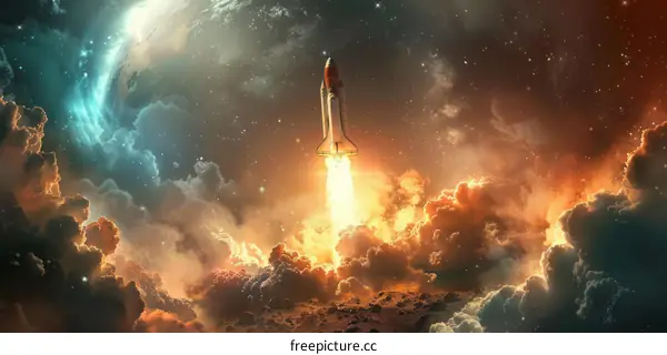 Space Shuttle Atlantis launching from Earth