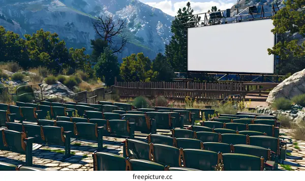 Outdoor Movie Theater with Mountain Background