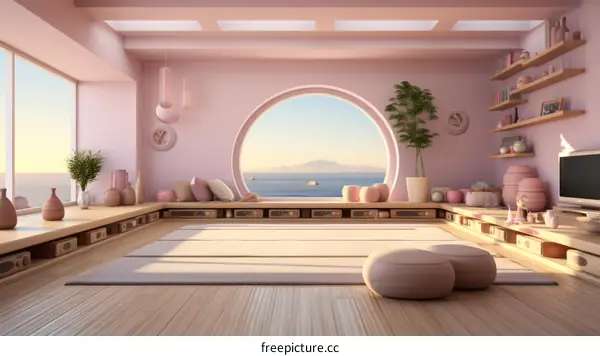 Modern Pink Living Room with Stunning Ocean Views
