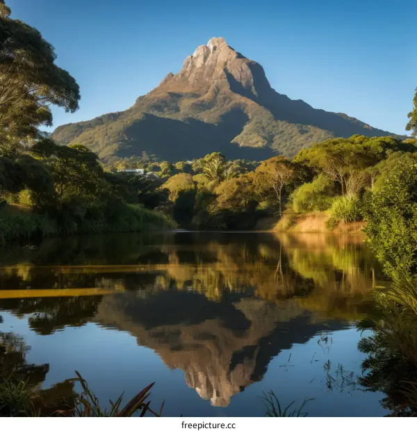 Serene Mountain Lake Reflection: Idyllic Landscape with Stunning Water Reflections