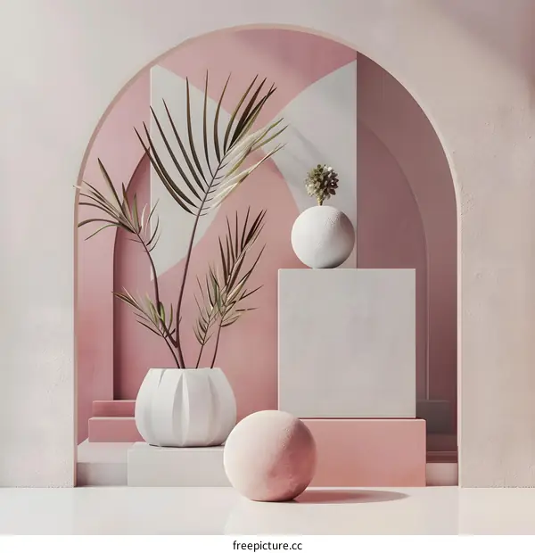 Abstract Minimalist Interior Design with Pink and White Colors