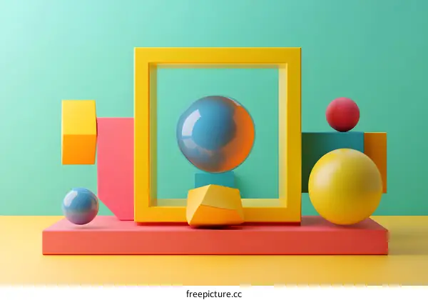 Abstract 3D Shapes Minimalist Graphic Design Yellow Sphere