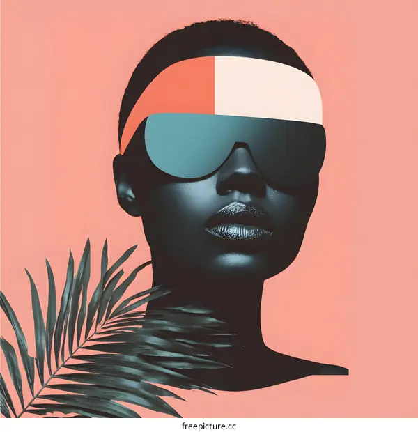 African American Woman Wearing Sunglasses and a Palm Leaf