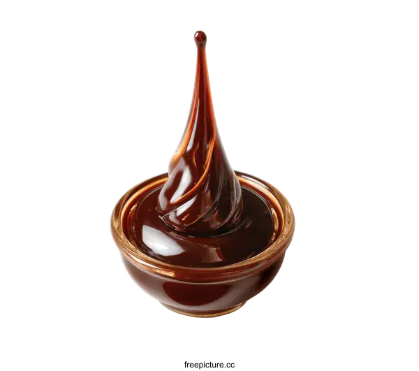[Transparent Background PNG]Chocolate Syrup Splash in Glass Bowl