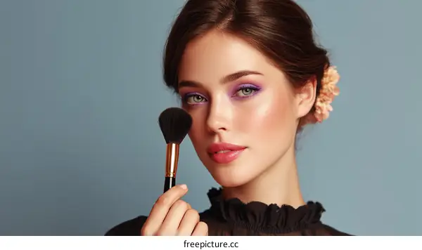 Beautiful Woman with Makeup and Makeup Brush