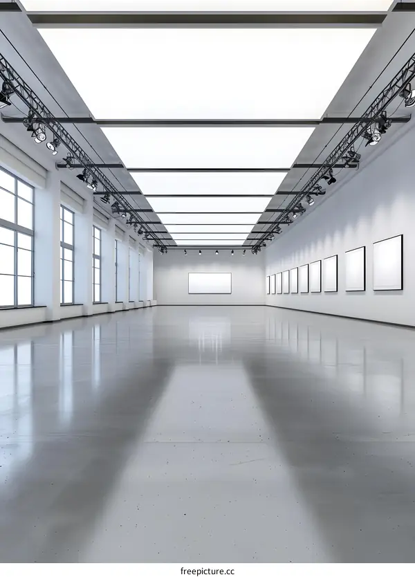 Empty Art Gallery Interior With Windows