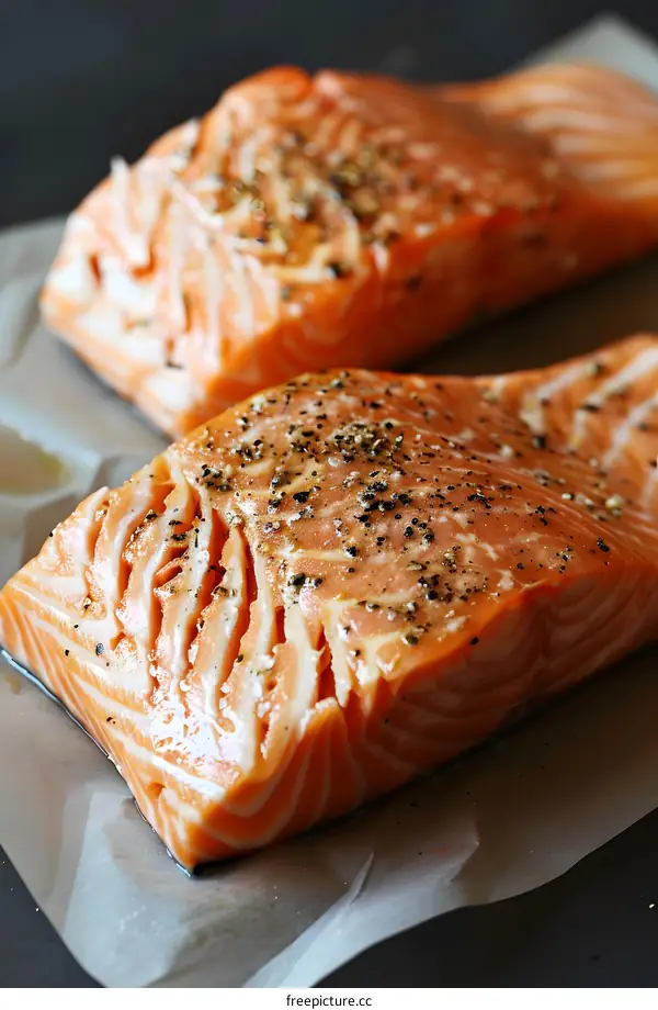Fresh Salmon Fillets Seasoned and Ready to Cook
