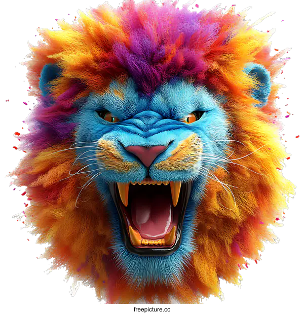 [Transparent Background PNG]Colorful Roar of a Majestic Lion Illustration