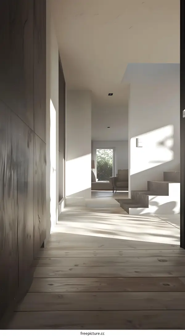Minimalist Interior Design With Wooden Floor and Sunlight