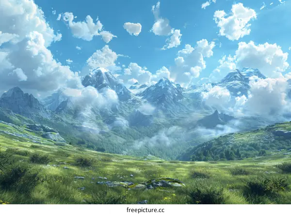 Snow-Capped Mountains and Verdant Valley
