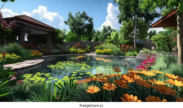 Modern Garden Design with Pool and Plants
