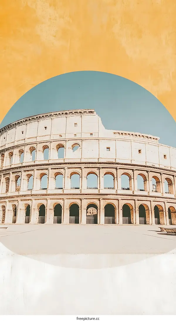 The Colosseum in Rome Italy with a Yellow and Blue Circle Around It