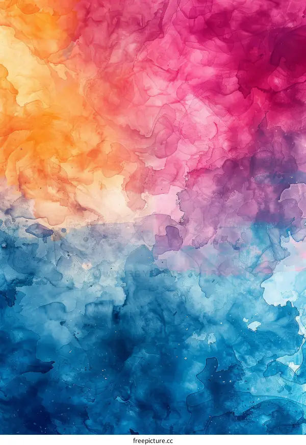 colorful watercolor painting with a gradient of yellow, orange, pink, purple, and blue