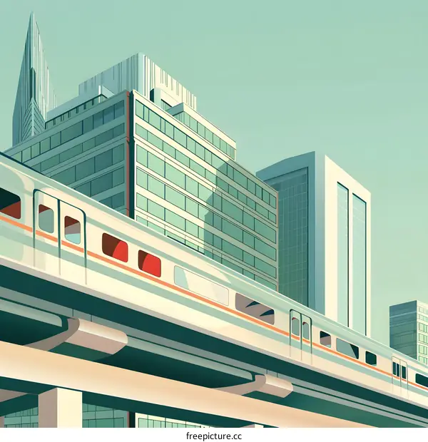 Modern City with Train Passing Through