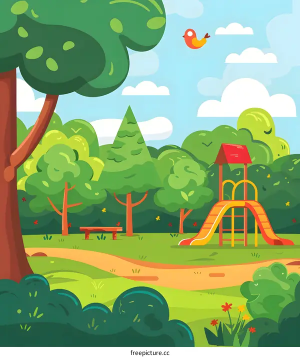 Summer Park Illustration With Green Trees