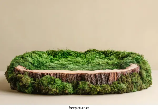 Wooden Stump Decorated with Moss
