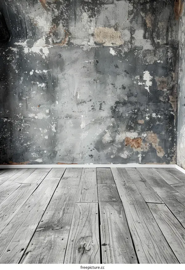 gray wood floor and gray concrete wall background