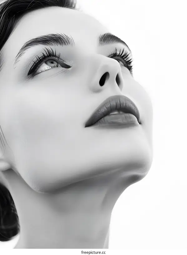 Close up portrait of a beautiful caucasian woman looking up