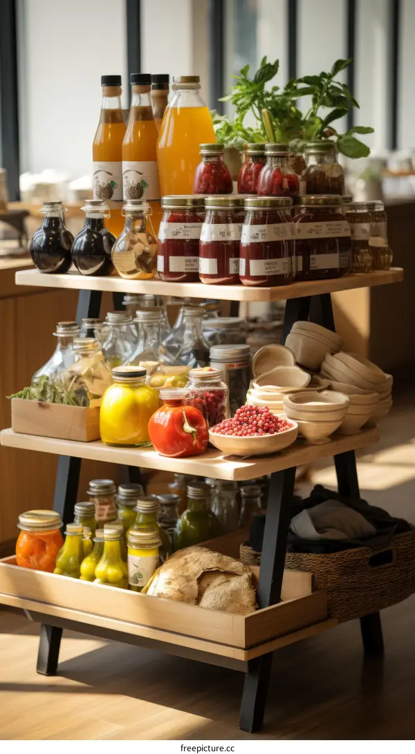 Fresh & Organic Ingredients on Wooden Shelves
