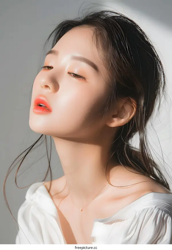 Beautiful Asian Woman Portrait with Natural Lighting and Soft Makeup