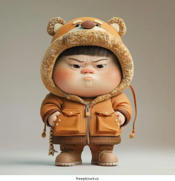 A 3D rendering of a cute cartoon character with a bear hat.