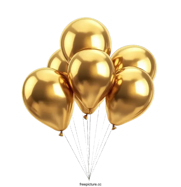 [Transparent Background PNG]Bunch of Shiny Gold Balloons