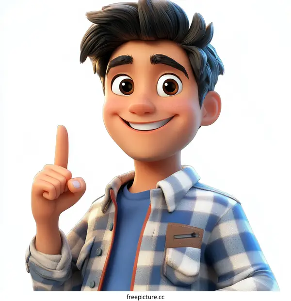 Cartoon Boy with Pointing Finger