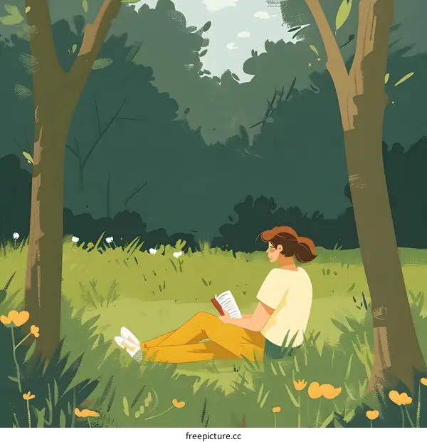 Woman Reading in a Forest