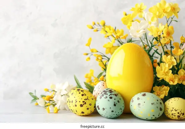 Easter Eggs and Flowers Composition