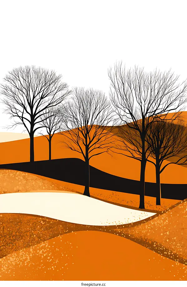 Abstract Landscape with Bare Trees and Orange Hills