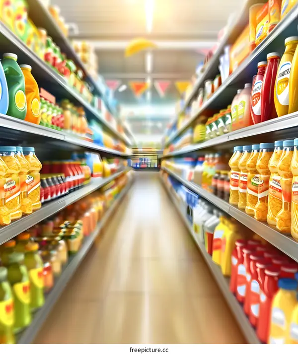 Supermarket Aisle With Shelves Of Products