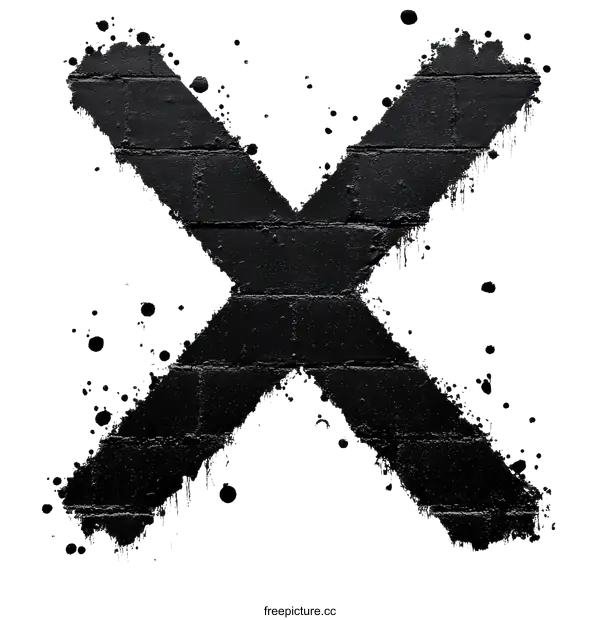 [Transparent Background PNG]Black Graffiti X on White Brick Wall