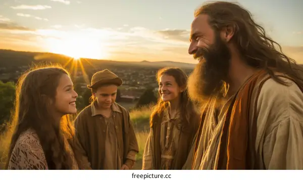 Jesus talking to three children