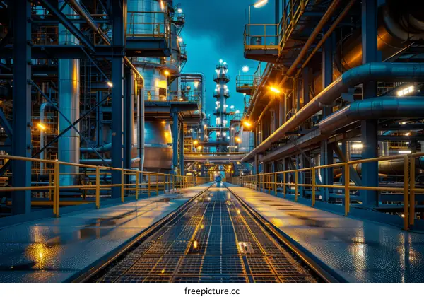 Oil refinery at night