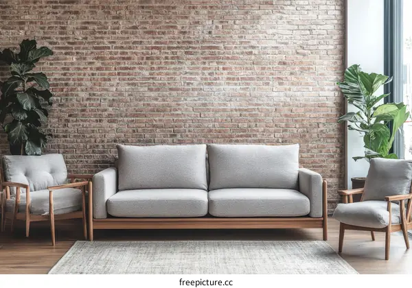 Modern Living Room Furniture with Brick Wall