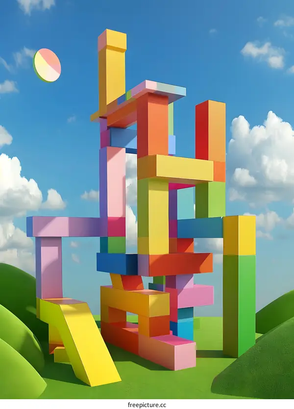Abstract Colorful Building Made of Blocks